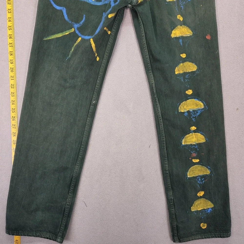 VTG Levis 501 Jeans Mens Green Straight‎ Paint Stains Art USA 90s Fits 32x30